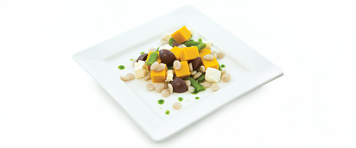 Shape It Barley and Roast Pumpkin Pureed Salad with pureed olives and green beans.